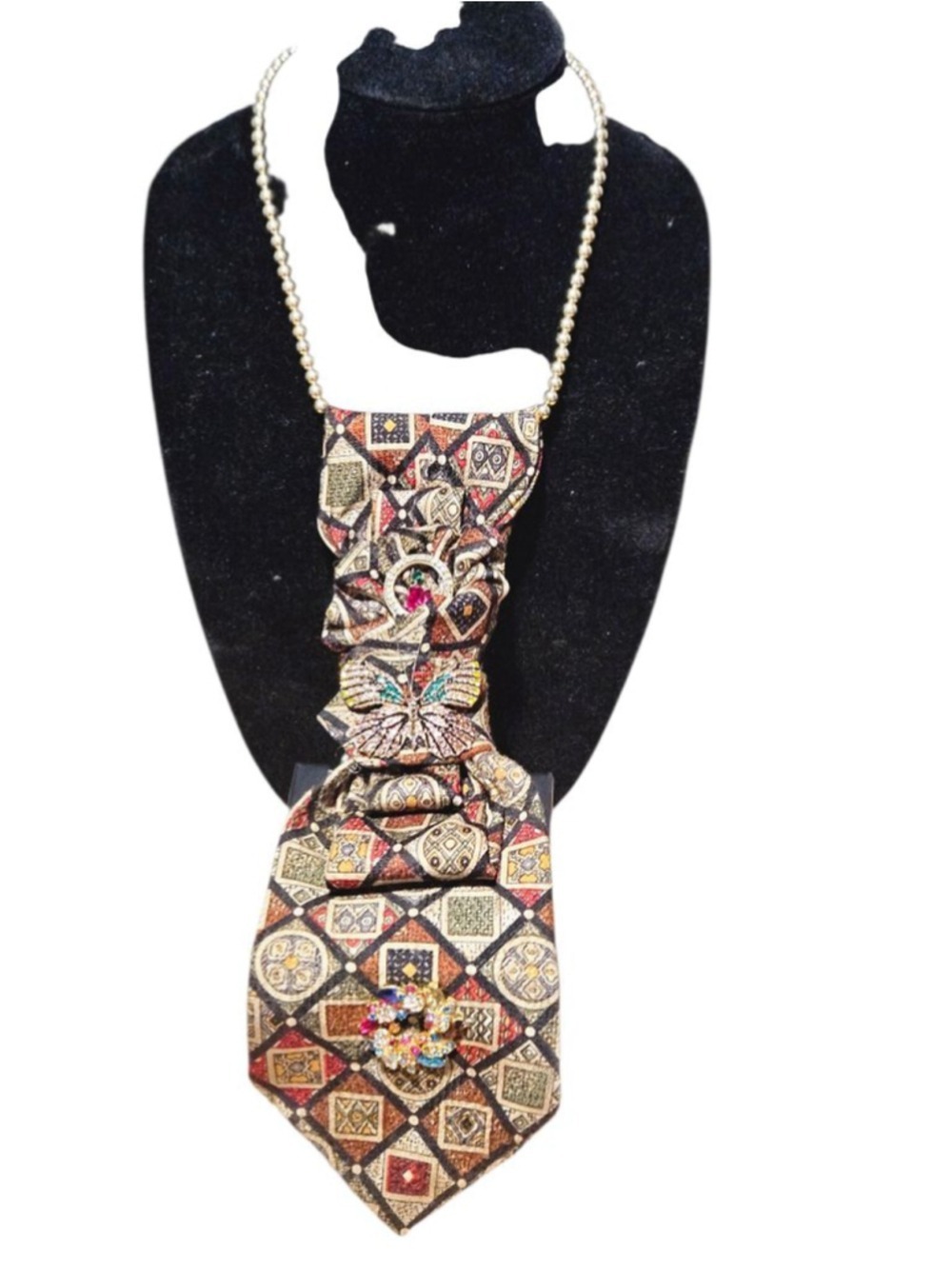 Embellished Brown Multi-color Tie Necklace, One Size - Picture 4 of 6